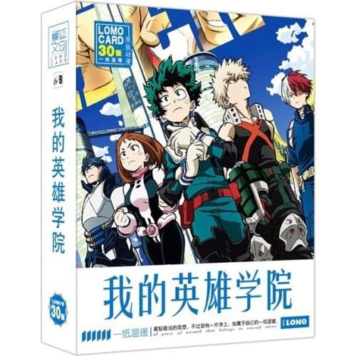 30 Sheets/Set My Hero Academia LOMO Card Animation Greeting Cards Message Card Bronzing Box