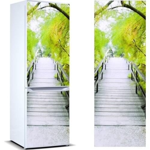 3D Fridge Sticker Forest Bridge Refrigerator Dishwasher Door Cover Kitchen Home Decoration Accessories Modern 3d Wall Stickers