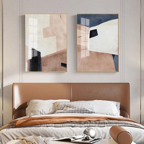 Abstract Vintage Beige Blue Brushed Texture Geometric Poster Canvas Painting Wall Art Print Picture Living Room Home Decoration