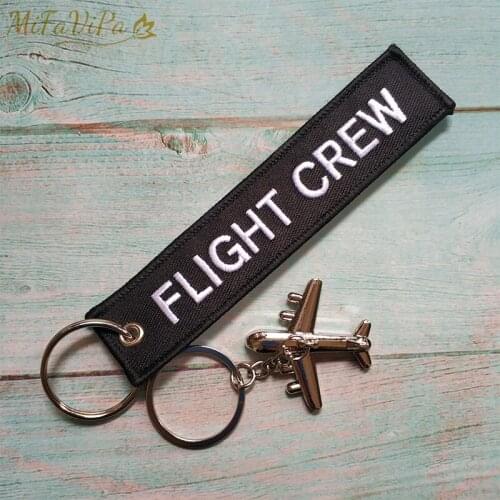 MiFaViPa 1 Set FLIGHT CREW Keychain Fashion Trinket Phone Strap Embroidery Key Chain for Aviation Gift Metal Airplane Key Ring