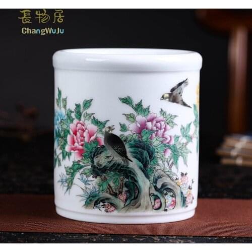 Changwuju in Jingdezhen fine Household office storage supplies the handmade famille rose porcelain brush pot as home decoration