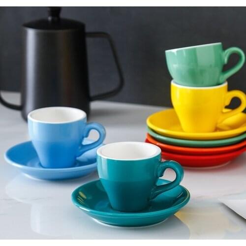 Brief Candy Color Italian Espresso SHOT Cup And Saucer Set 80ml Mini Black Coffee Mug Frosted Texture Demitasse Tasse Tazas Copo