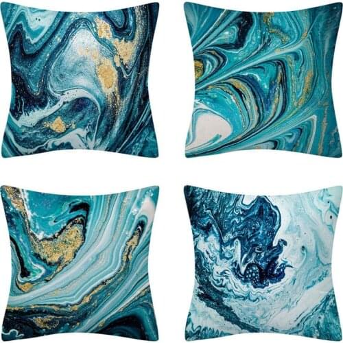 Art Cushion Cover Mediterranean Navy Blue Gamer Chair Pillow Case for Sofa Soft Retro Marble Geometric Sea Ocean Turquoise