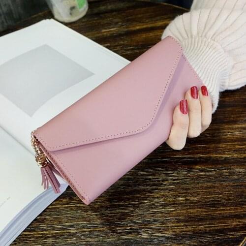 Long Wallet Purses Tassel Fashion Coin Purse Card Holder Female Money Bag Pu Leather Walle Solid Color Leisure Time Versatile