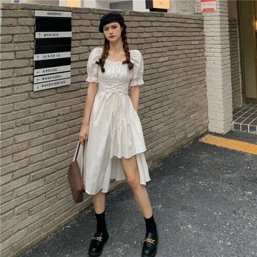 Jurken zomer 2021 dames short front long back white and black puff sleeve bandage dresses jurk dames