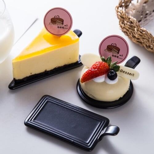 MUZITY Ceramic Cake Plate Creative Design Round Triangle Rectangle Shape Small Black Plates Dessert Plate