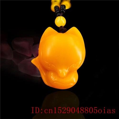 Yellow Jade Fox Pendant for Women Charm Chinese Men Natural Amulet Necklace Jewelry Fashion Carved Gifts Jadeite