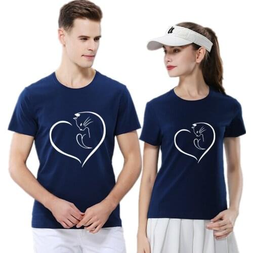 Summer New Style Ladies Short-Sleeved Couple T-Shirt Pure Cotton Heat Cat Printing Casual Tee