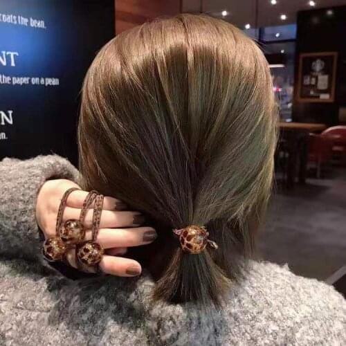Korean Style Hot Selling Fashion New Arrival Hair Band Leopard Acrylic Balls Hair Rope Women Girls Students Hair Rings Headpiece