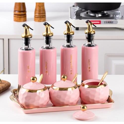 Creative Seasoning Jar Ceramic Salt and Sugar Modern Nordic Spice Jar Rack Container with Spoon Especiero Kitchen Tools DG50SJ