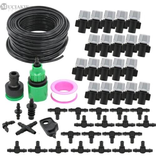 MUCIAKIE 25M 4/7mm Micro Misting Nozzle Spray System Kits with 1/4'' PVC Hose Mist Sprinkler Tee Equal Elbow Cross Connecter etc