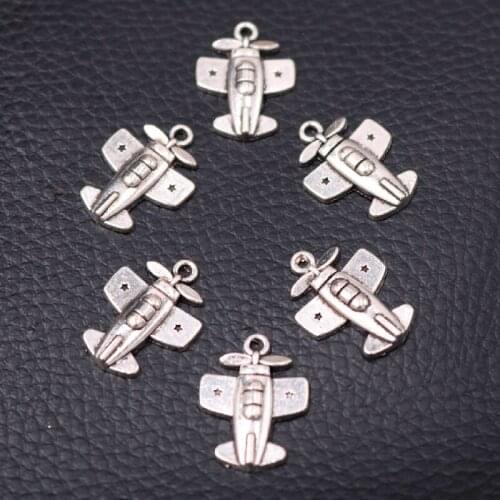 30pcs Silver Plated Mini 3D Propeller Aircraft Pendant Retro Necklace Earrings Metal Accessories DIY Charm Jewelry Crafts Making