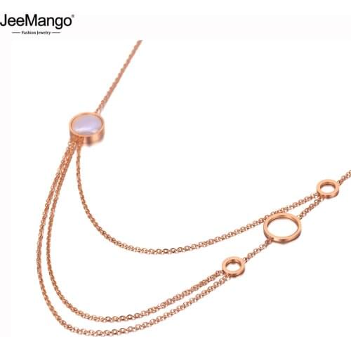 JeeMango Trendy Bohemia Stainless Steel Three Layer Geometry Circle Charm Choker Necklace Beach Chain Necklace For Women JN20060