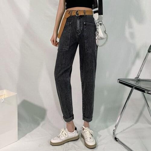 Spring Plus Size 5XL Mom Jeans Women High-waisted Retro Harlan Denim Pants Blue Black Gray Washed Solid Color Cowboy Trousers