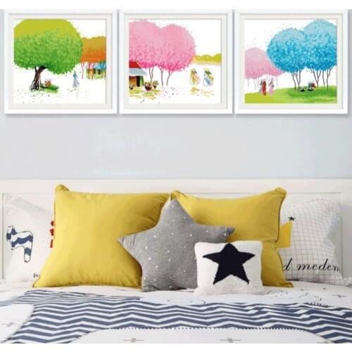 Punto de cruz bordado kit completo Happy family and colorful tree Room decoration triptych cross stitch kits christmas