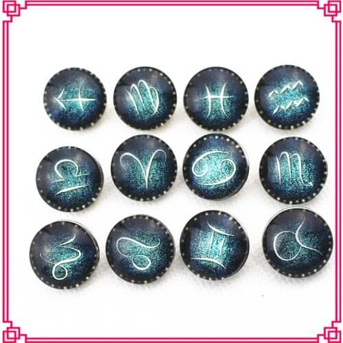 New arrive 24pcs/lot 18mm mix12 the Signs of the Zodiac glass snap buttons for 18mm snap jewelry