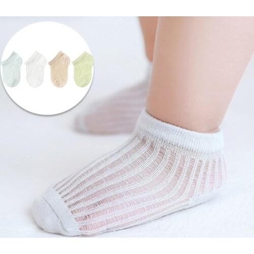 Newborn Girls 3 Pairs Baby Short Stripe Socks Solid Color Skin Friendly Good Elasticity Baby Mesh Ankle Socks for Summer