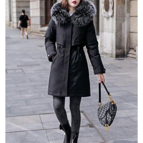 Winter Women fleece inside parkas plus size thick warm mid-Long Hooded Jackets fur inside female Loose padding cotton parkas