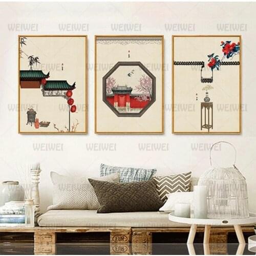 Home Decoration Beijing Yard House Poster Wall Art Canvas Painting Used To Decorate Bedroom and Living Room