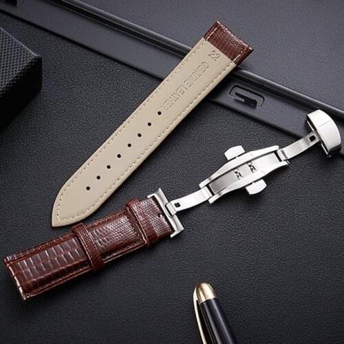 14mm 16mm 18mm 20mm 22mm 24mm Butterfly Buckle Lizard Pattern Cow Leather Watch Strap Unversal Replacement Mens Watchband