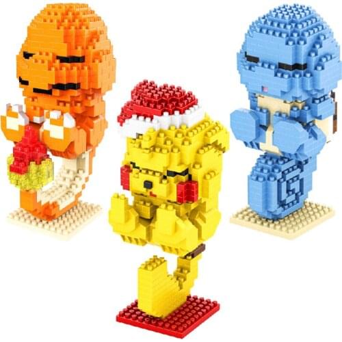 Pokemon series Pikachu fire dragon turtle model diamond small building blocks puzzle assembled children toy gift