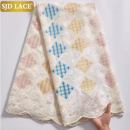 SJD LACE Dubai Cotton With Stones African Dry Lace Fabric Embroidery Nigerian Swiss Voile Lace In Switzerland For Wedding A2333
