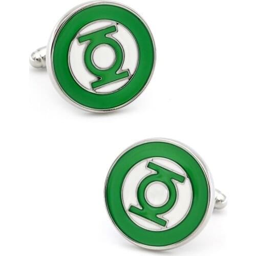 Superheroes Design Green Lantern Cufflinks Quality Brass Material Green Color Cuff Links Wholesale & Retail