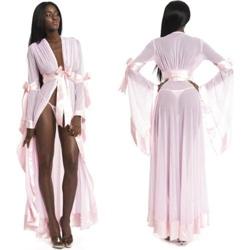 Light Pink Nightgowns with Belt V Neck Party Sleepwear Celebrity Night Robes Custom Made