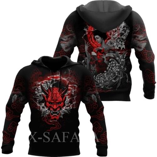 Japan Geisha Snake Tattoo Samurai Masks 3D Print Size Hoodie Man Women Harajuku Outwear Zipper Pullover Sweatshirt Unisex-2