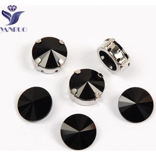 YANRUO 1122 Rivoli Jet K9 Crystal Diamantes Glass Round Bling Rhinestone Stones For jewelry Sewing Applique Shoes Clothes