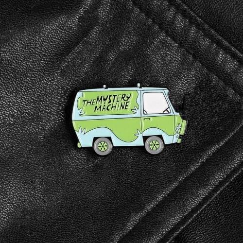 The Mystery Machine pins Cartoon Green car badges brooches Clothes backpack bag Lapel enamel pin Get out of trouble Jewelry Gift