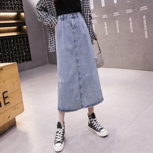 New Summer Style Women Skirts Plus Size 5XL Casual Loose Pockets Solid Back Hem Slit Jeans For Females Larger Denim Middle Skirt