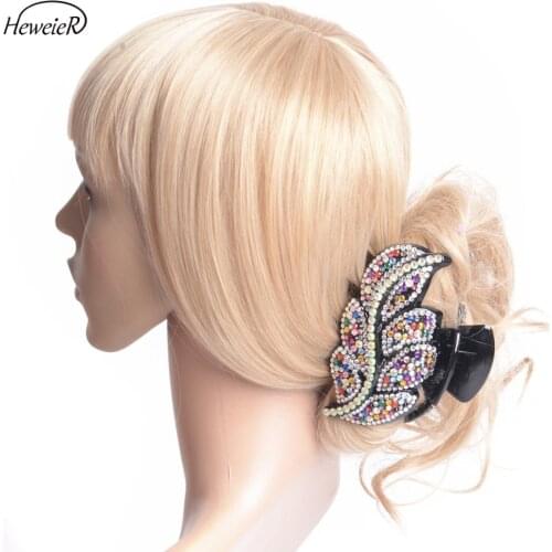 Ladies Women Hair Jewelry Large Plastic Hair Clip Colorful Rhinestone Crystal Stones Claw Clamp Grip Hairpiece Headwear