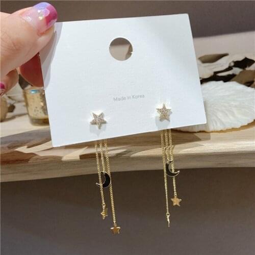 2020 contracted metal long chain tassel modelling design Women earrings fashion delicate crystal temperament style Drop earrings