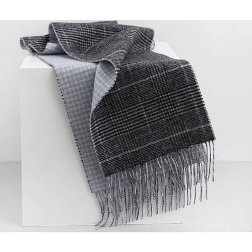 Luna&Dolphin England Plaid Women Wool Scarf 200x30cm Scotland Double-sided Wool Houndstooth Winter Scarf Warm Big Shawls Classic