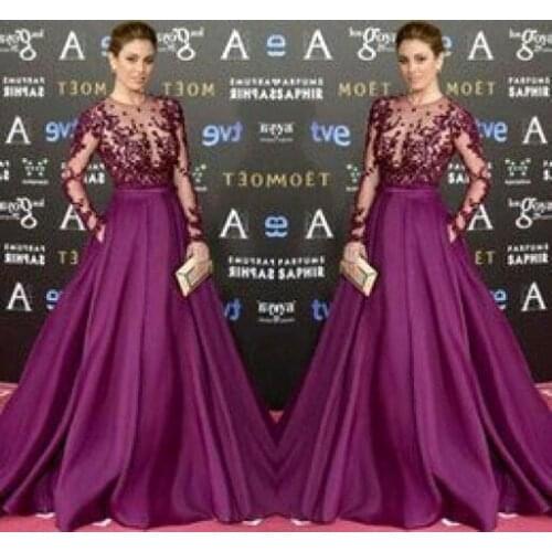 Blanca Suarez In Purple Long Sleeve Evening Gowns Louisvuigon Woman Celebrity Dress Red Cerpet Dresses