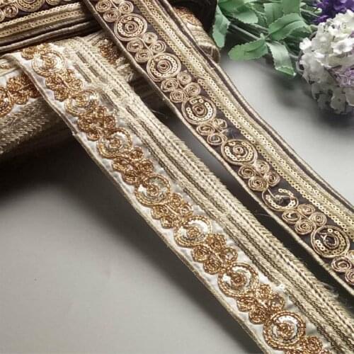 1 Yards White Black 50mm Ethnic Gold Thread Sequins Webbing Ribbon Tape Shoes Dress Embroidered Lace Trims DIY Sewing Accessorie