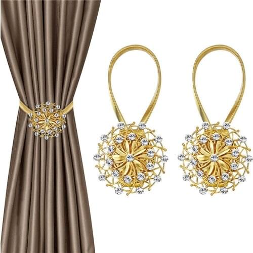 2 PCS Magnetic Rope Curtains Tieback Europe Style Crystal Flower Retractable Curtain Clips Tiebacks For Home Decorations