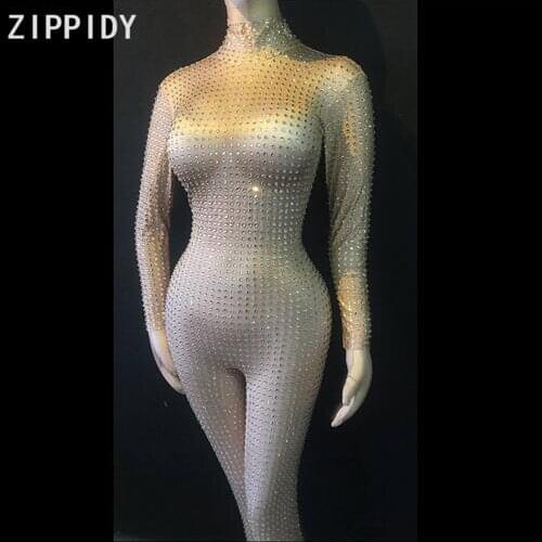 2 Style Sexy Flashing Silver skinnyRhinestones Jumpsuit Womens Birthday party Celebrate Luxury Outfit Nightclub Women Singer Da