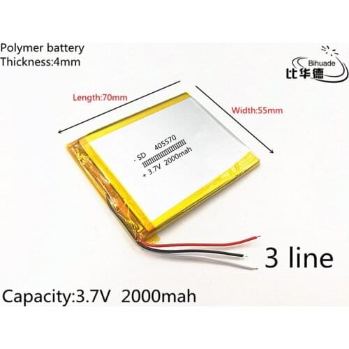 3 line 1pcs/lot 3.7V 2000mAh 405570 Lithium Polymer Li-Po li ion Rechargeable Battery cells For Mp3 MP4 MP5 GPS