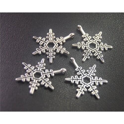 30pcs Silver Color Christmas Snowflake Charm Pendant DIY Necklace Bracelet Bangle Findings 23X17mm A2006