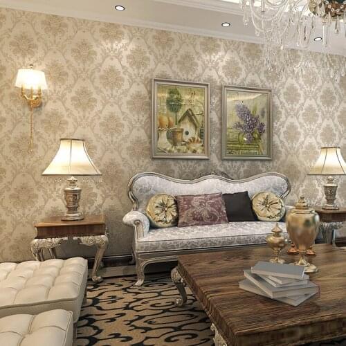Beibehang 3D Stereo Embossed Damascus Wallpaper Continental Retro Nonwovens Living Room TV Background Wallpaper