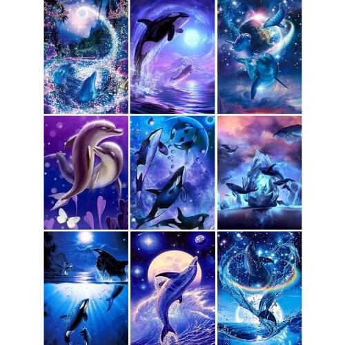 5D DIY Diamond Painting Sea Animals Dolphin Kit Full Drill Embroidery Mosaic Art Picture of Rhinestones Gift Home Decoration