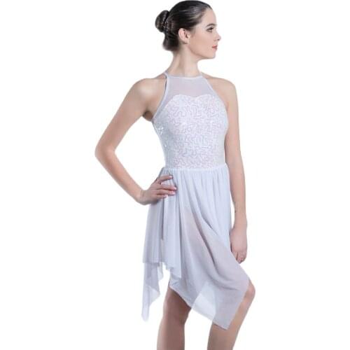 White Sequin Lace and Spandex Bodice with Short Lace Skirt Ballet and Lyrical Dance Dress Contemporary Dance Costumes 19603