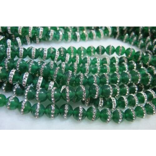 Natural Green Agat e Bead With Water Crystal,8MM 10MM Round Gem Stone Loose Beads CZ Zircon Crystal Inlay,1str 37 beads