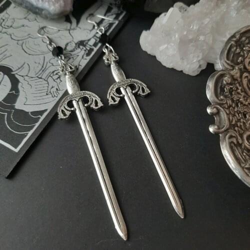 Gothic swords black crystal earrings Witchy warior pagan viking alternative medieval fashion classical women gift 2020 new