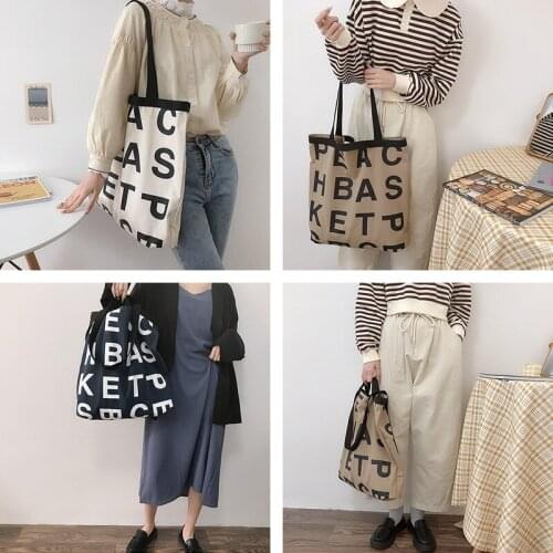 Ladies Canvas Shoulder Bag Woman Artist Letters Printing Handbag Foldable Shopping Tote for Female Simple Eco Shopper Bag