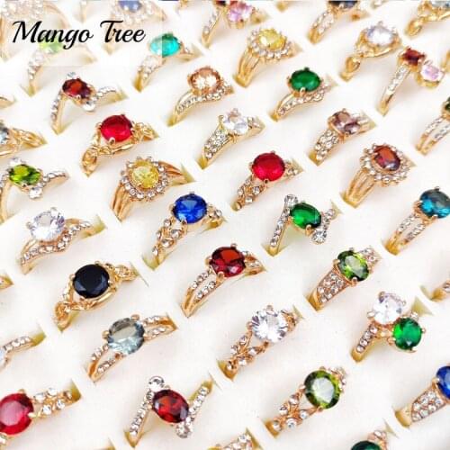 20Pcs/Lot Rose Gold кольцо Multicolor Rhinestone Rings for Women Fashion Jewelry Engagement Luxury ring Party Gift