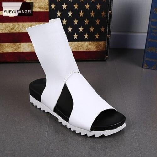 2021 Summer Platform Beach Shoes Mens Genuine Leather Gladiator Sandal Men Hollow Out High Top Slippers Slip-On Casual Sandals