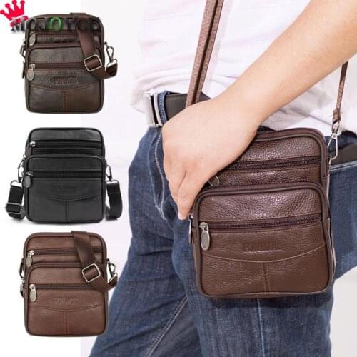Mens Leather Small Messenger Bag Satchels Multifunctional Crossbody Shoulder Bag Genuine Leather Crossbody Bags